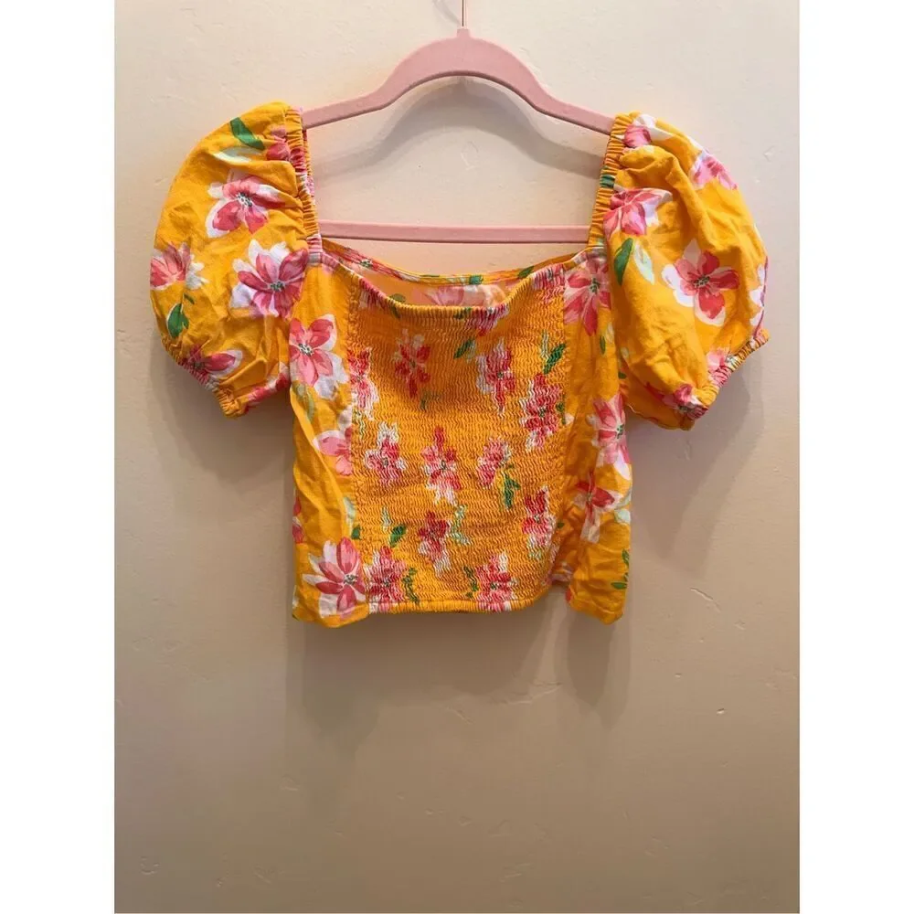 Old Navy Girls Yellow and Pink Hawaiian Print Top Size XXL or 18
